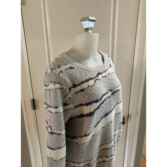 Barefoot Dreams CozyChic Hi-Low Pullover Blue/Cream Sweater -Size L - Picture 4 of 16